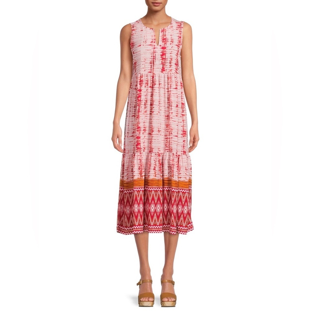 beachlunchlounge Women's Sleeveless Tiered Printed Dress Aster Aura Size Small